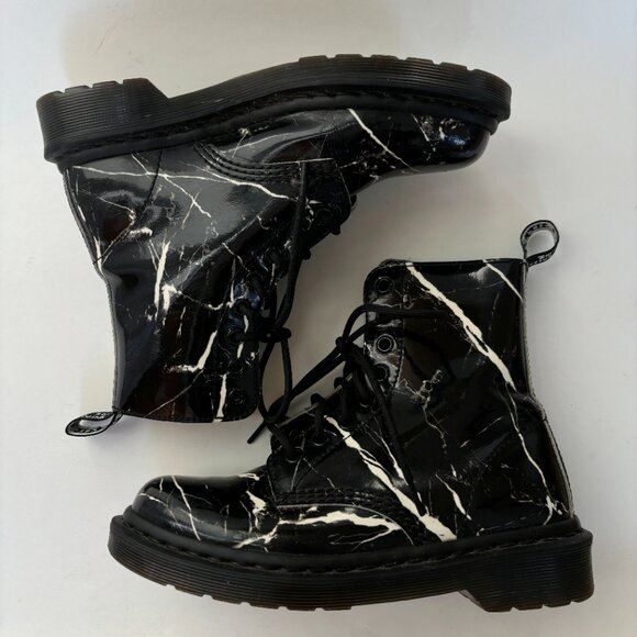 Dr. Martens Marble Boots 1460 Pascal Black White Print Lace Patent 4 EU 37 US 6 - Picture 4 of 7